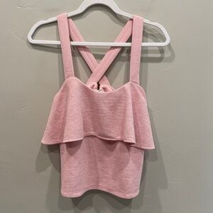 Madewell Ruffle Criss Cross Tiered Tank Top Light Pink - Size: Small